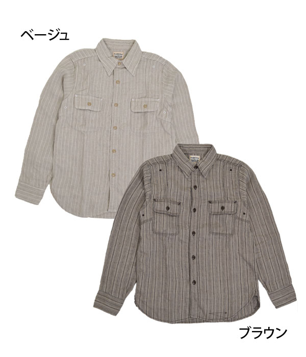 PHERROW'S (フェローズ)  リネン ストライプ ワークシャツ LINEN STRIPE WORK SHIRTの画像