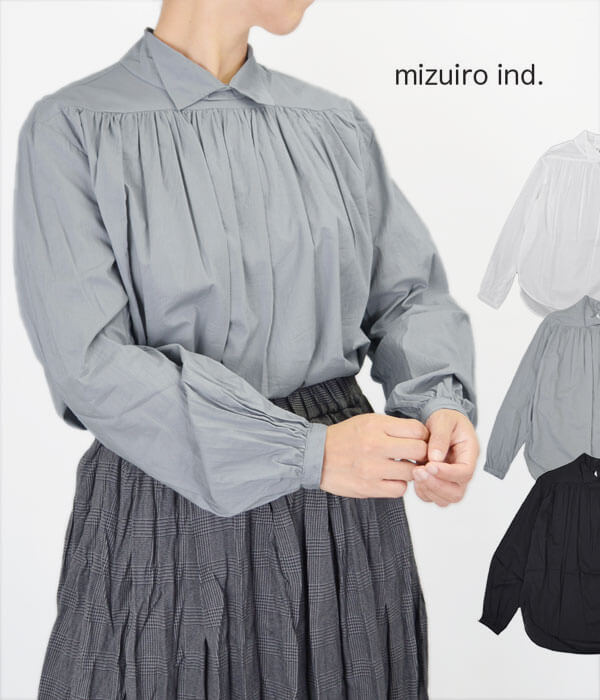 ミズイロインド (mizuiro-ind) SHIRT P/0 長袖プルオーバーギャザーシャツ ブラウス 3-238539