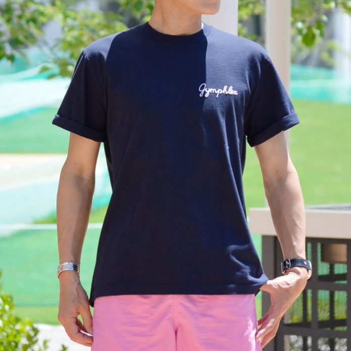 トップジミーのメンズコーディネート画像 ジムフレックス (GYMPHLEX) コットンジャージー 刺繍ロゴ 半袖TシャツJ-1155CH