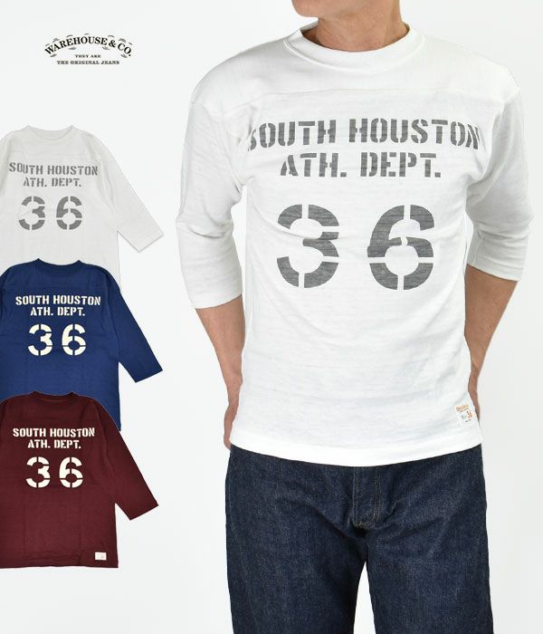 ウエアハウス (WAREHOUSE) Lot 4063 7分袖フットボールT SOUTH HOUSTON プリントTシャツ ロンT 4063