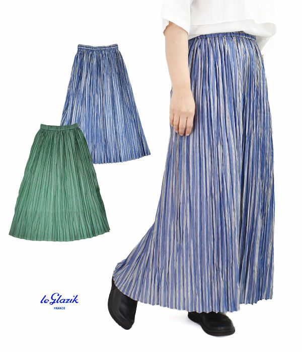 【セール】 ル グラジック (LE GLAZIK) ELASTIC PLEATS SKIRT プリーツ ストライプ スカート LG-F0013CEC