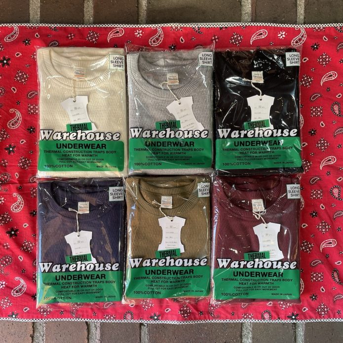 ウエアハウス (WAREHOUSE) 4本針クルーネック ワッフル長袖Tシャツ 長袖サーマルTシャツ 5903