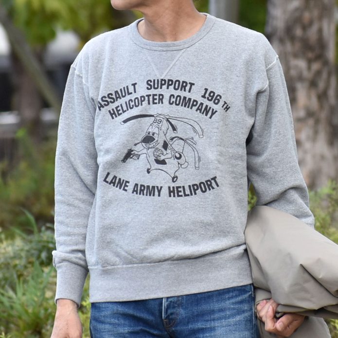 コリンボ (COLIMBO) JACKSONVILLE ATHLE SHIRT =HELICOPTER COMPANY= ジャクソンビル アスレシャツ 長袖プリントスウェットシャツ 前Vセットインスリーブスウェットシャツ ZA-0401