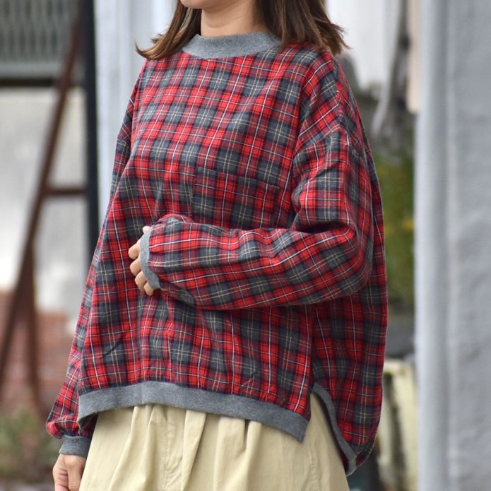 ブリスバンチ (Bliss bunch) FB差RIB使いコクーンPO 長袖チェックネルプルオーバーブラウス リブ使いブラウス W758-490 トップジミーのレディースコーディネート画像